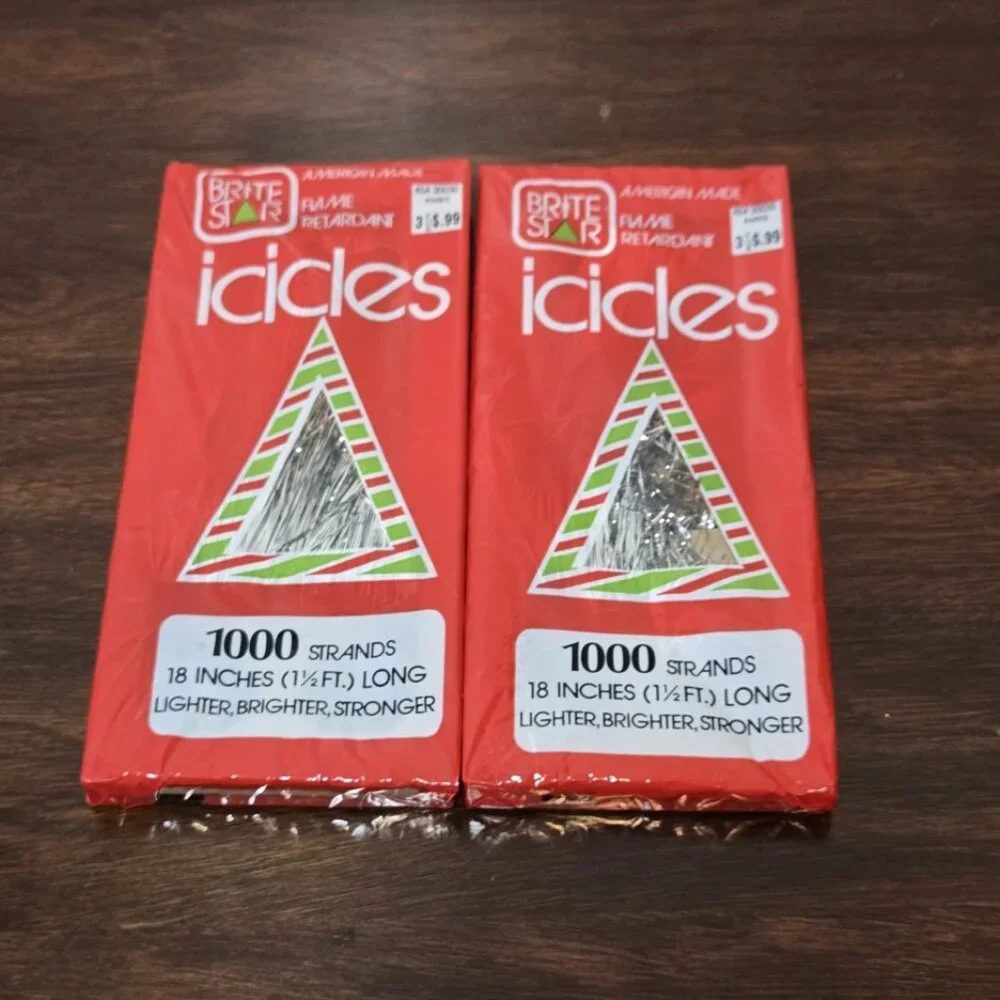 2 Boxes Vintage Brite Star Christmas Tree Silver Tinsel Icicles 1000 18